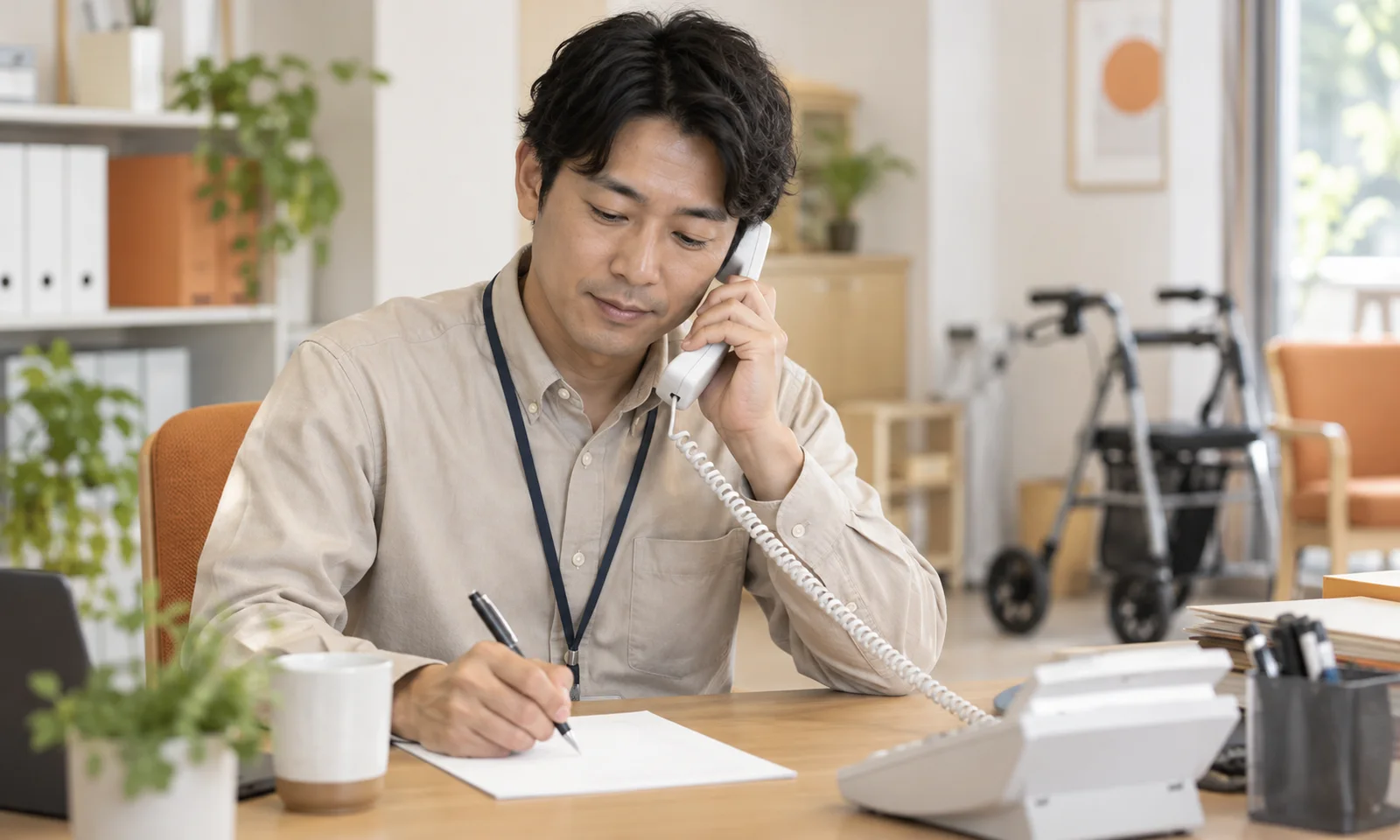 電話の用件を記録する担当者